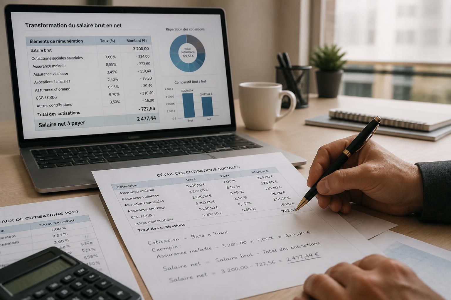découvrez comment passer du salaire brut au salaire net grâce à notre méthode de calcul détaillée et les taux essentiels à connaître pour bien comprendre votre fiche de paie.